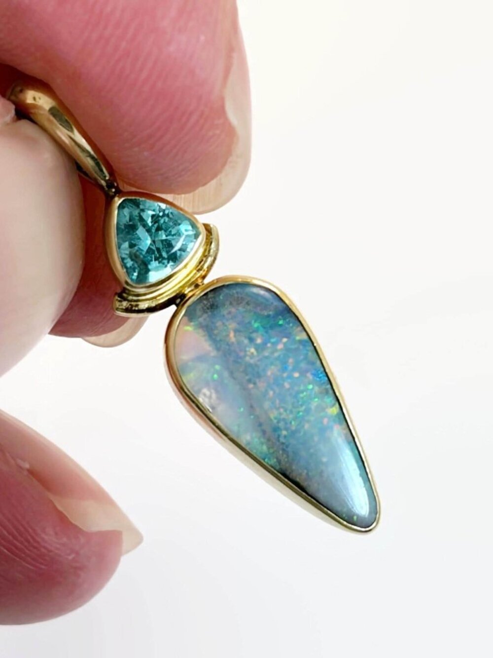 Opal Pendant, 18K Yellow Gold: Australian Boulder Opal, Apatite
